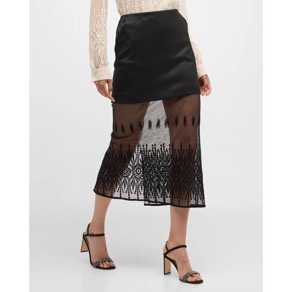 Fabiana Filippi Embroidered Tulle & Wool Twill Midi Skirt Black Size 10 NWT - Picture 2 of 10